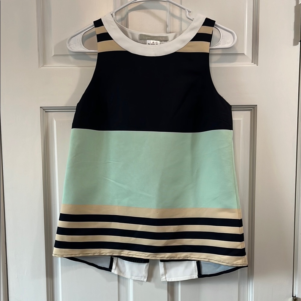 Anthropologie Sleeveless Striped Colorblock Top in Navy, Mint & Cream